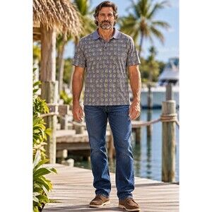 Pusser's Short Sleeve Polo Shirt Cotton Size XL Gray Pineapple, Resort wear